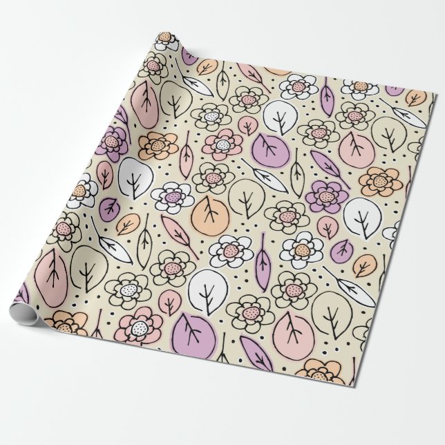 Papel De Presente Pastel Florals & Leaves (Desenrolado)