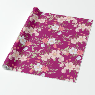 Papel De Presente Pastel Flowers Impressão Floral em Púrpura Elegant