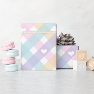 Papel De Presente Pastel Gingham Hearts