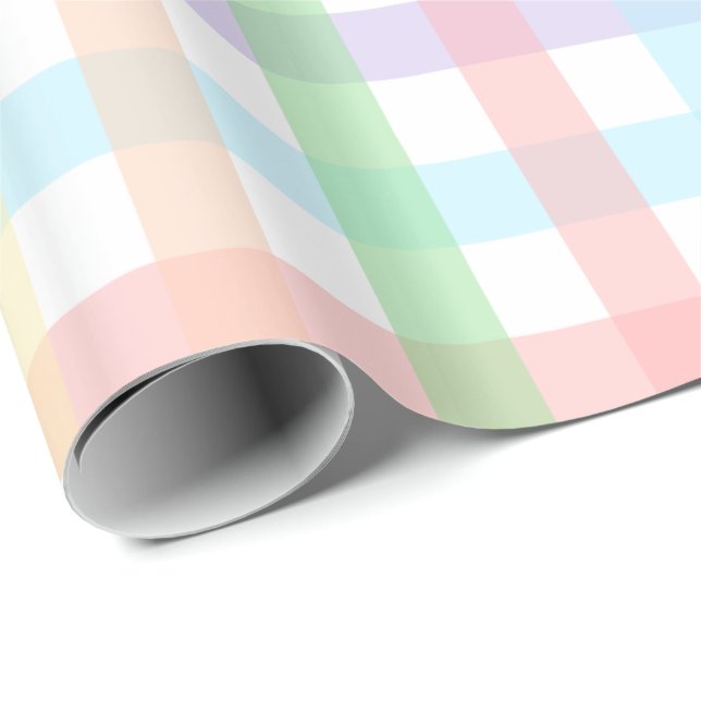 Papel De Presente Pastel Gingham Stripes (Ponta do rolo)