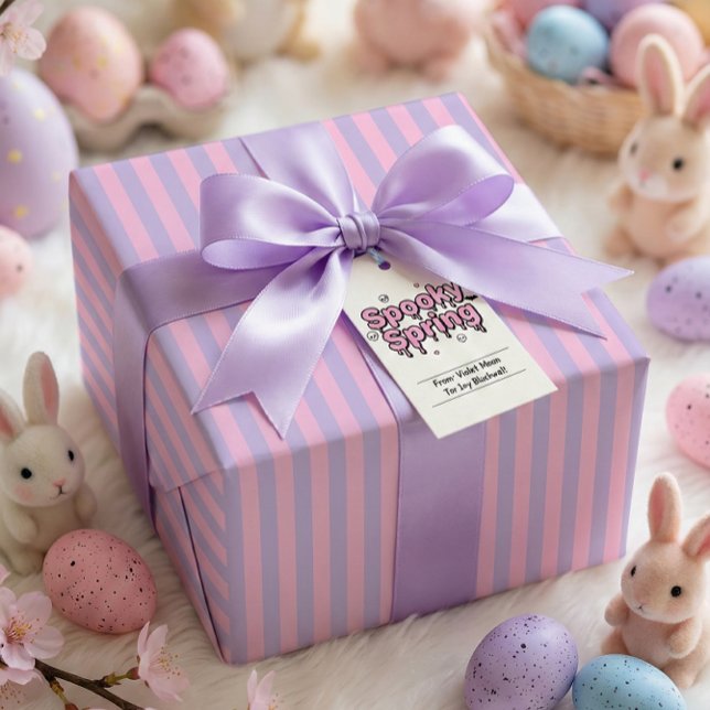 Papel De Presente Pastel Goth Easter Pink Lavender Striped  (Pastel Goth Easter Pink Lavender Striped Wrapping Paper)