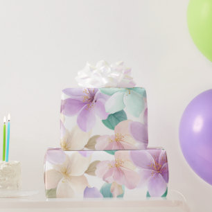 Papel De Presente Pastel Havaí Plumeria Roxo Verde Frangipani