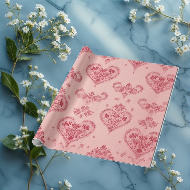 Papel De Presente Pastel Heart Motifs Delicate Floral Romantic Style (Pastel Heart Motifs Delicate Floral Romantic Style Wrapping Paper)