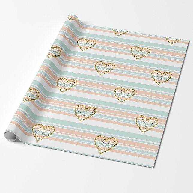 Papel De Presente Pastel Heart Stripes Glitter Style Pattern (16) (Desenrolado)