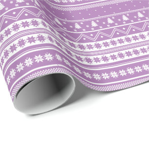Papel De Presente Pastel Lilac e White Nordic Christmas Pattern