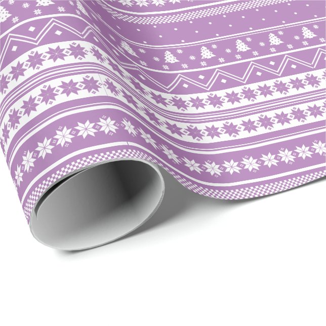 Papel De Presente Pastel Lilac e White Nordic Christmas Pattern (Ponta do rolo)
