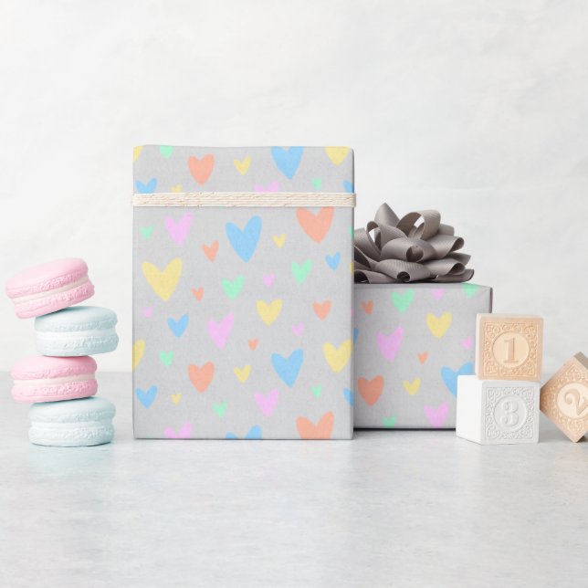Papel De Presente Pastel love Heart Pattern Gift Wrap (Chá de bebê)
