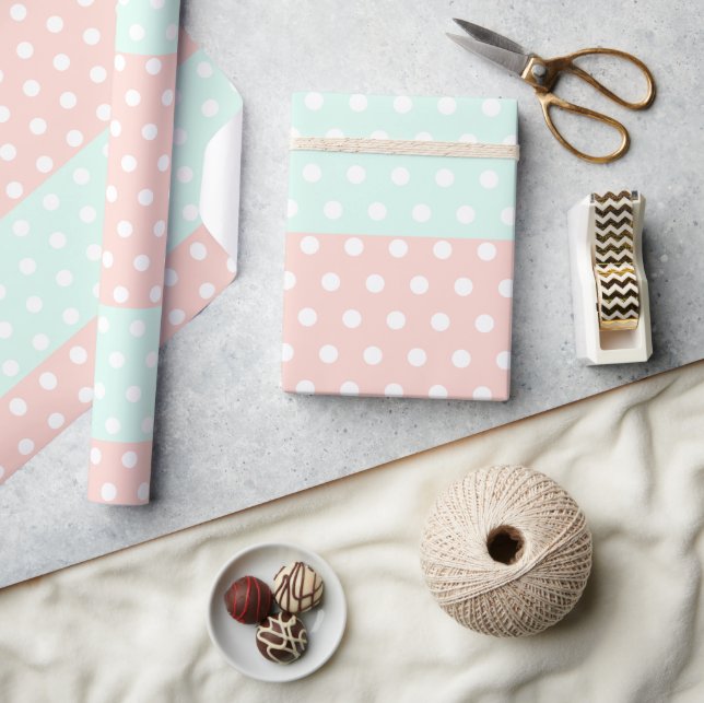 Papel De Presente Pastel Mint & Blush Polka Dot Wrapping  (Artesanato)