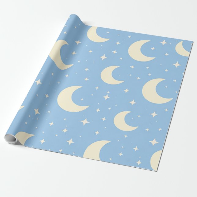 Papel De Presente Pastel Moon Stars Baby Wrapping Paper (Desenrolado)
