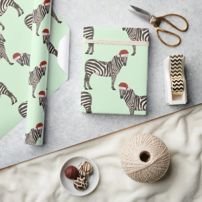 Papel De Presente Pastel Natal Safari Animal Mint Zebra (Artesanato)