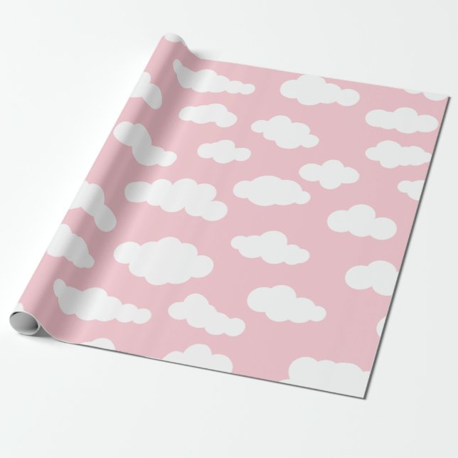 Papel De Presente Pastel Nuvens Brancas Estéticas E Arte Rosa (Desenrolado)