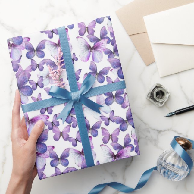 Papel De Presente Pastel-padrão de borboletas roxas (Presentear)