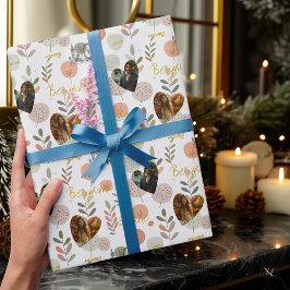 Papel De Presente Pastel Personalizado Botânico com Fotos e Nomes