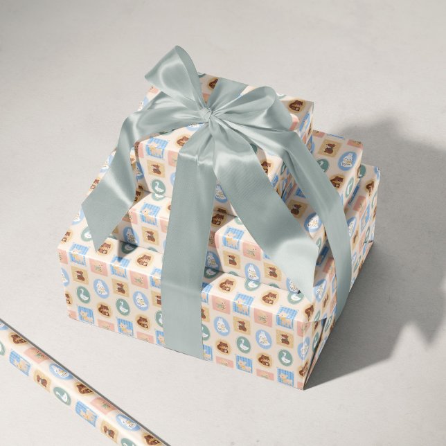 Papel De Presente Pastel Picture Frame Woodland Bebês (Criador carregado)