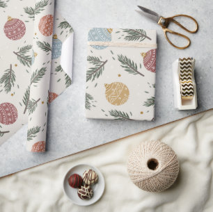 Papel De Presente Pastel Pine Holly Ornaments Natal