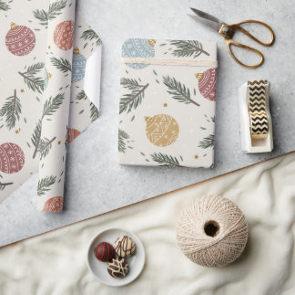 Papel De Presente Pastel Pine Holly Ornaments Natal
