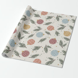 Papel De Presente Pastel Pine Holly Ornaments Natal