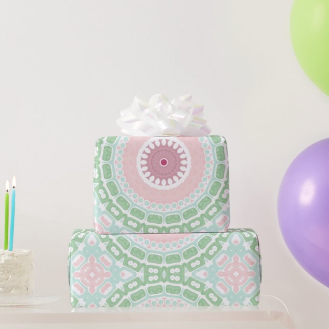 Papel De Presente Pastel Pink e Green Mandala (Presentes para festas)