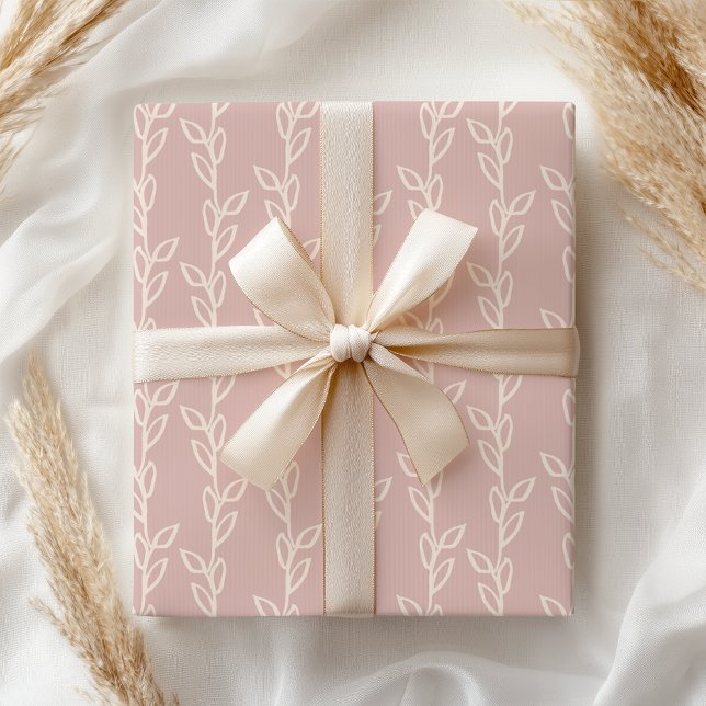 Papel De Presente Pastel Pink Mauve Shabby Leaf Floral (Criador carregado)