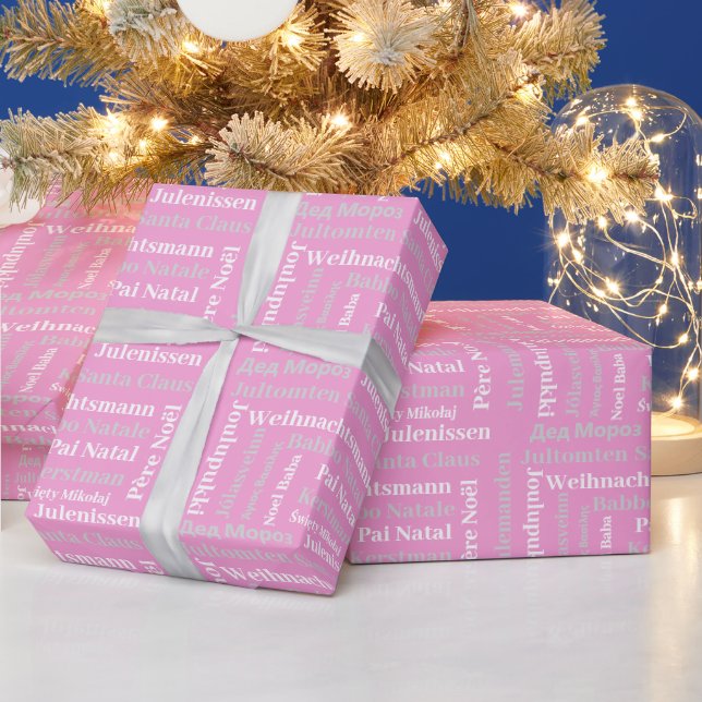 Papel De Presente Pastel pink multilingual Santa delicate holiday (Feriados)