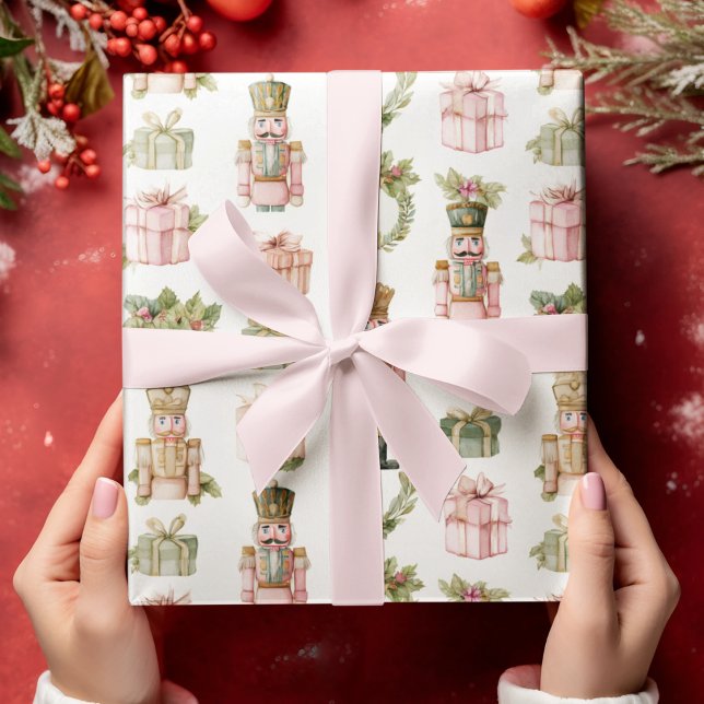 Papel De Presente Pastel Pink Nutcracker Christmas Wrapping Paper (Criador carregado)