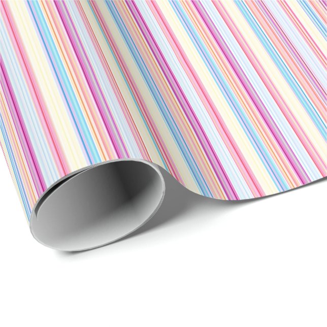 Papel De Presente Pastel Pink Pinstriped Stripes (Ponta do rolo)