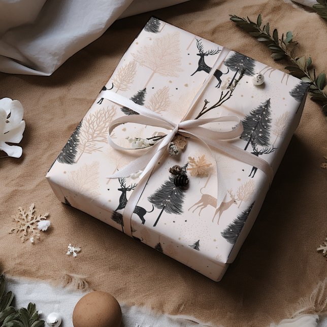 Papel De Presente Pastel Pink Simple Reindeer Natal (Criador carregado)