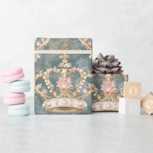 Papel De Presente Pastel Princess Crowns Damask Pearls