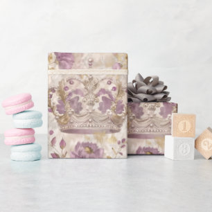 Papel De Presente Pastel Princess Crowns Damask Pearls