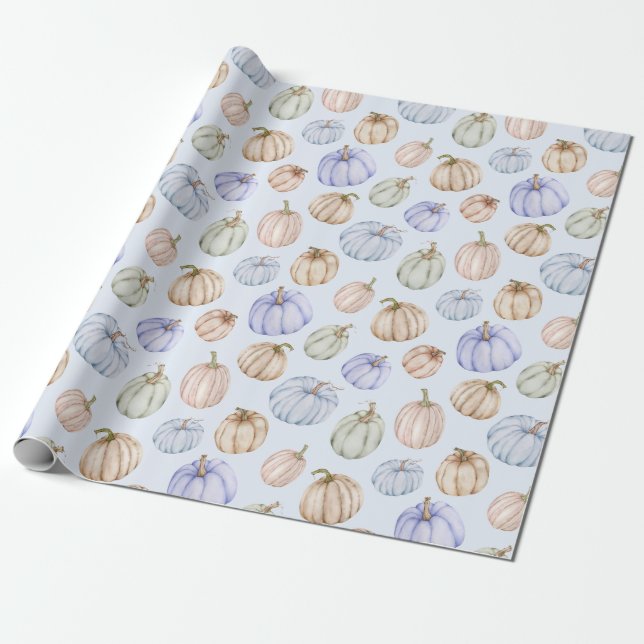 Papel De Presente Pastel Pumpkins em Azul (Desenrolado)