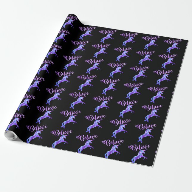 Papel De Presente Pastel Rainbow Acredita no Unicorn (Desenrolado)