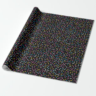 Papel De Presente Pastel Rainbow Confetti Sprinkles em Preto