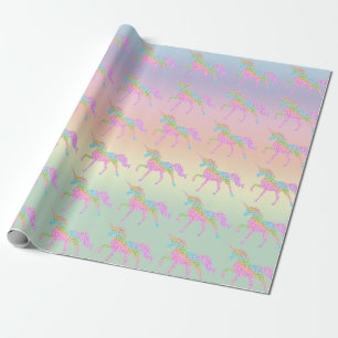 Papel De Presente Pastel Rainbow Glitter Unicorn Wrappaper