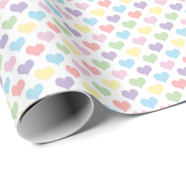 Papel De Presente Pastel Rainbow Heart Pattern Wrapping Paper (Ponta do rolo)