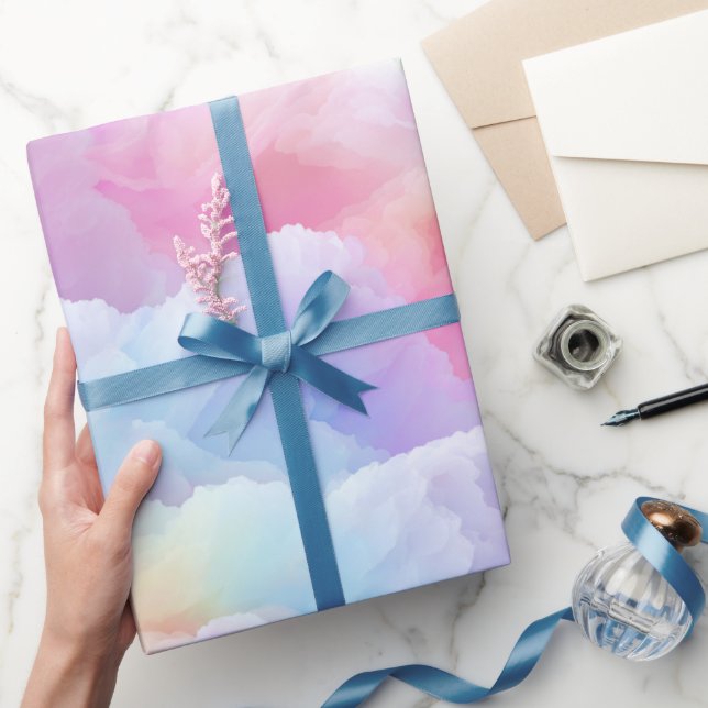 Papel De Presente Pastel Rainbow Soft Cloud Blend Abstract Pattern (Presentear)