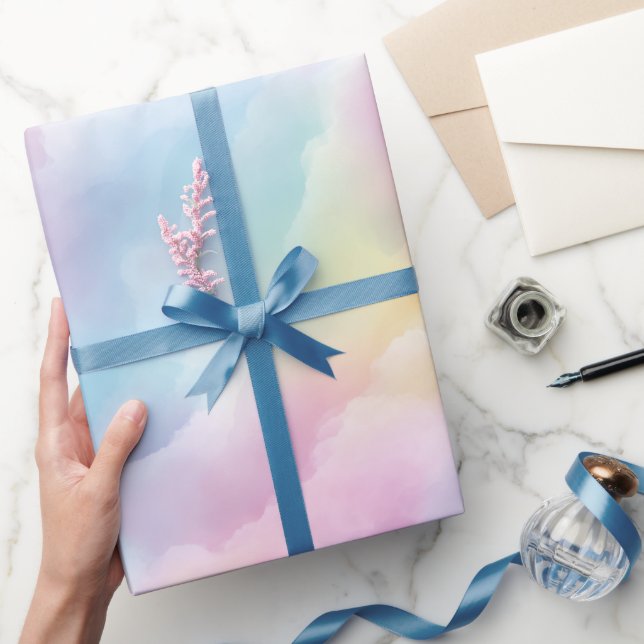 Papel De Presente Pastel Rainbow Soft Cloud Blend Abstract Pattern (Presentear)