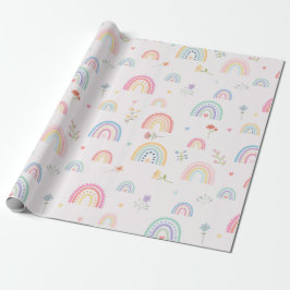 Papel De Presente Pastel Rainbows Girly Wildflower & Hearts