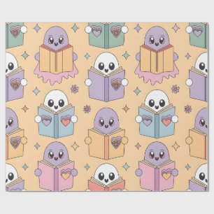 Papel De Presente Pastel Reading Retro Ghosts Kawaii Book Lover