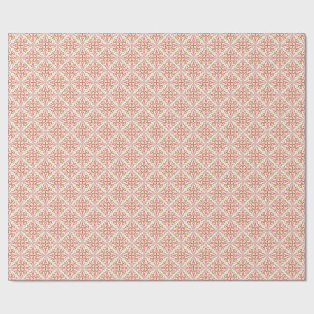 Papel De Presente Pastel Red, Pink, and Green Holiday Wrapping Paper (Aberto)