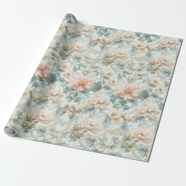 Papel De Presente Pastel Regency Garden Florals (Desenrolado)