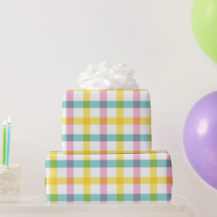 Papel De Presente Pastel Rosa Amarelo Azul Xadrez Padrão Páscoa Meni