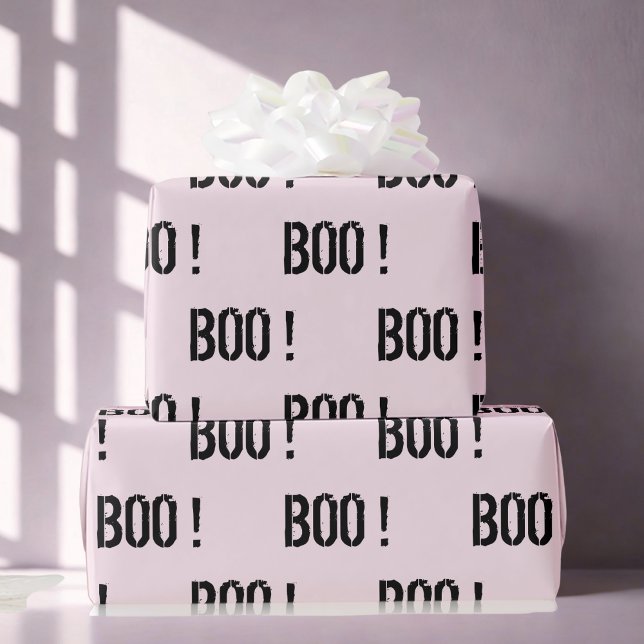 Papel De Presente Pastel rosa e bonito "BOO"! Dia das Bruxas (Criador carregado)