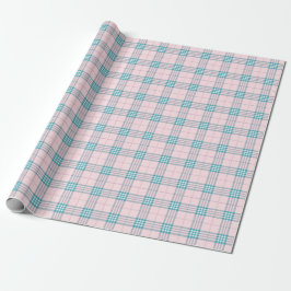 Papel De Presente Pastel rosa e Xadrez azul-aqua