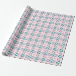 Papel De Presente Pastel rosa e Xadrez azul-aqua