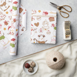 Papel De Presente Pastel Snowman Hearts Drawn