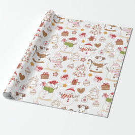 Papel De Presente Pastel Snowman Hearts Drawn