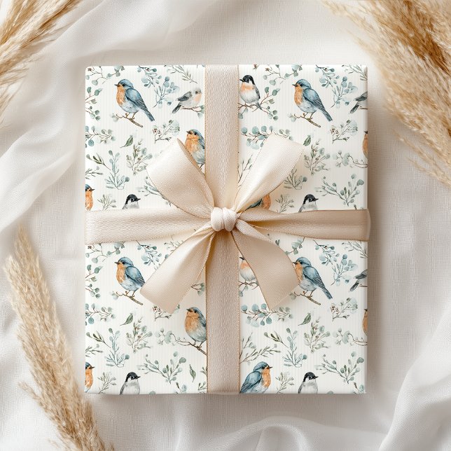 Papel De Presente Pastel Soft Floral Robin Bird Wrapping Paper (Criador carregado)