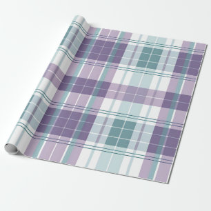 Papel De Presente Pastel Teal e Xadrez Roxo