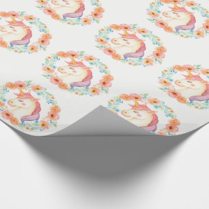 Papel De Presente Pastel Unicorn, Papel Floral de Enrolamento