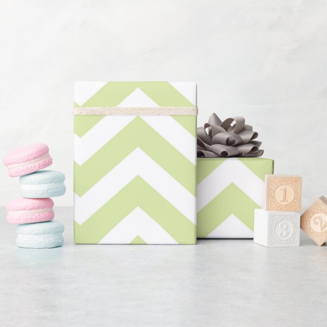 Papel De Presente Pastel Verde & Branco Chevron Casamento Aniversári (Chá de bebê)